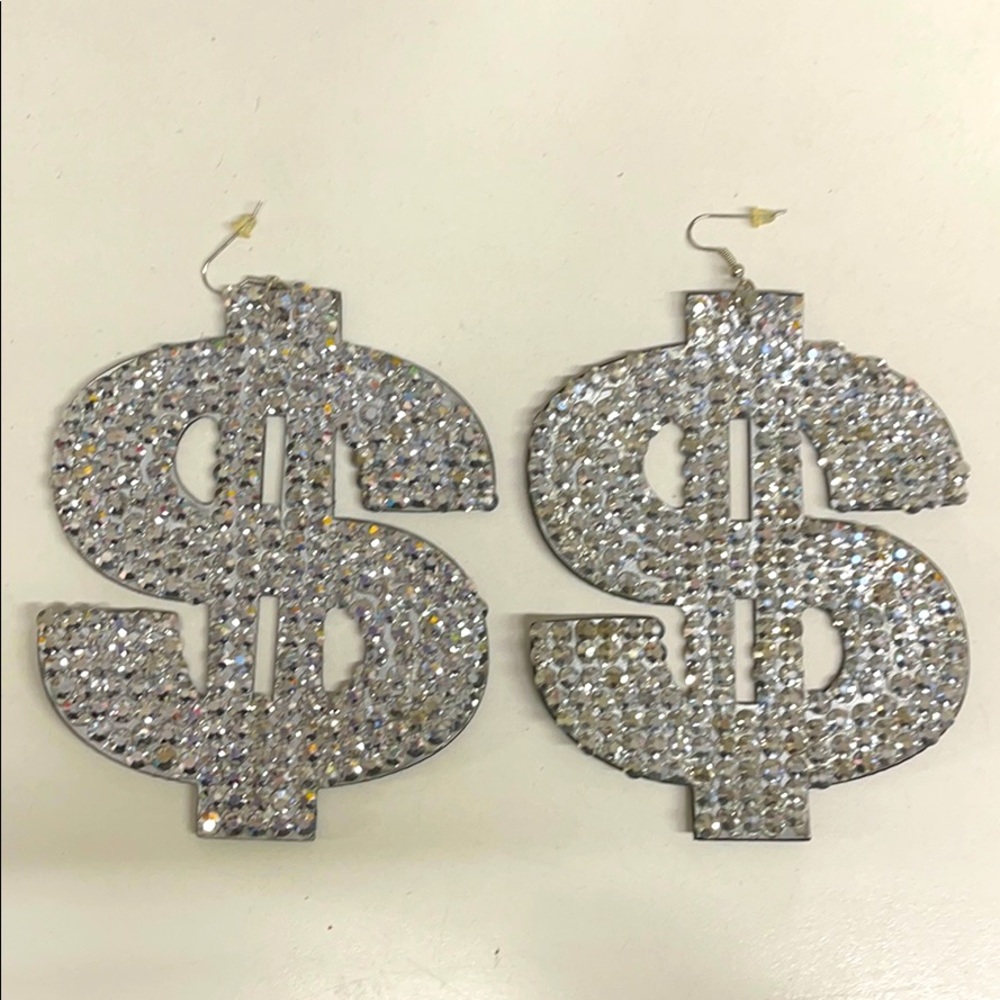 Brand New Large Rhinestone Dollar Sign earrings 5”
